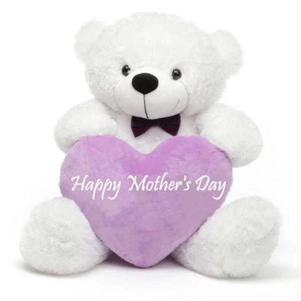 2 feet big white teddy bear with purple Happy Mothers Day Heart
